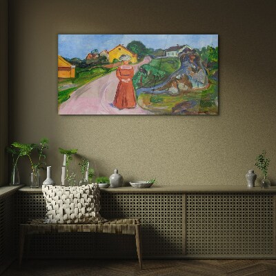 Woman in Red Dress by Munch Glass Wall Art
