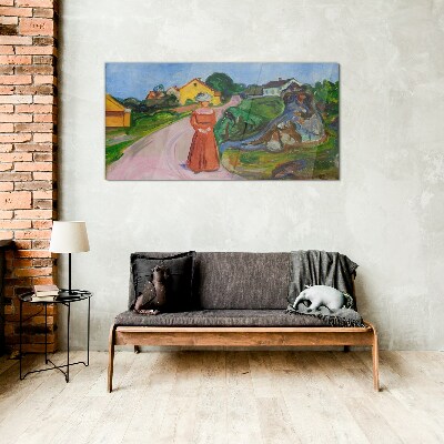 Woman in Red Dress by Munch Glass Wall Art