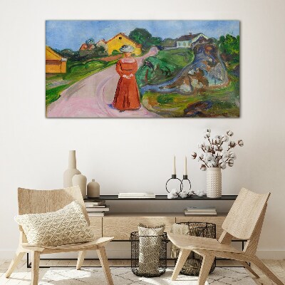 Woman in Red Dress by Munch Glass Wall Art