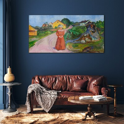 Woman in Red Dress by Munch Glass Wall Art