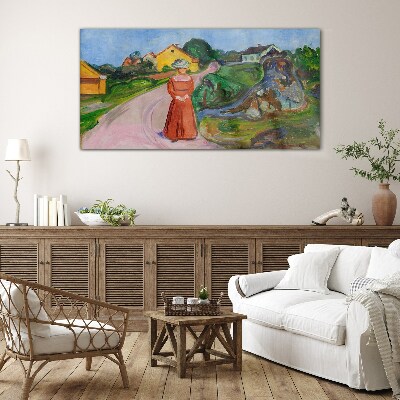 Woman in Red Dress by Munch Glass Wall Art