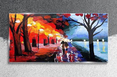 A romantic walk in a colorful park Glass Wall Art