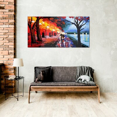 A romantic walk in a colorful park Glass Wall Art