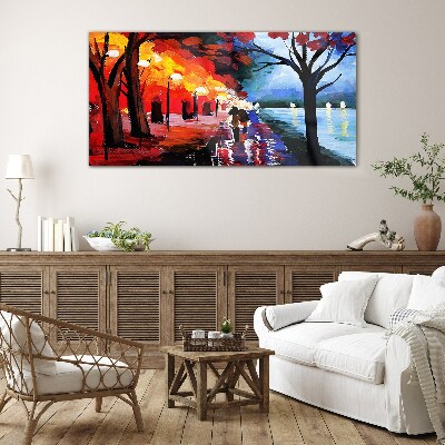 A romantic walk in a colorful park Glass Wall Art