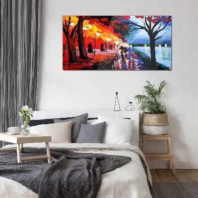 A romantic walk in a colorful park Glass Wall Art