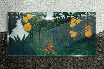 Nature flowers lion Glass Wall Art