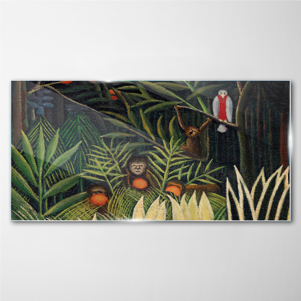 Tropical jungle with monkeys Glass Wall Art