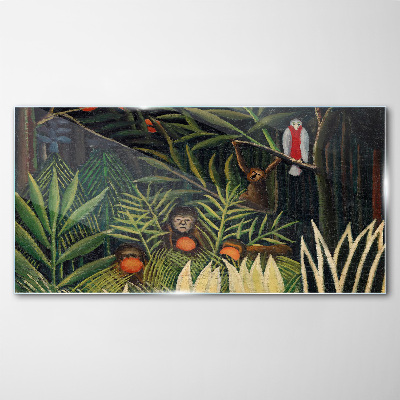 Tropical jungle with monkeys Glass Wall Art