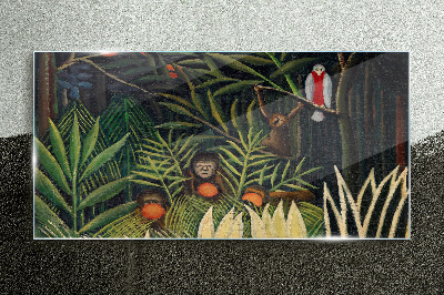 Tropical jungle with monkeys Glass Wall Art