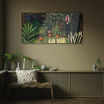 Tropical jungle with monkeys Glass Wall Art