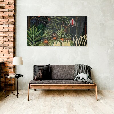Tropical jungle with monkeys Glass Wall Art