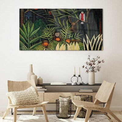 Tropical jungle with monkeys Glass Wall Art
