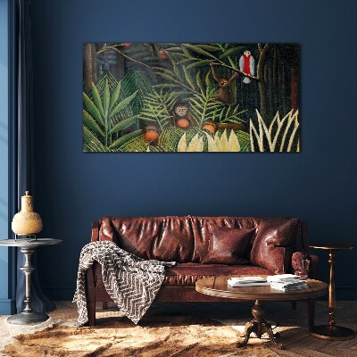 Tropical jungle with monkeys Glass Wall Art