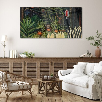 Tropical jungle with monkeys Glass Wall Art