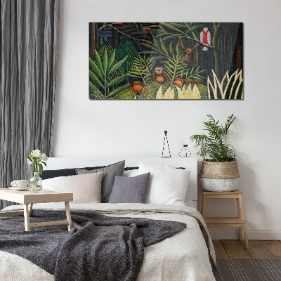 Tropical jungle with monkeys Glass Wall Art