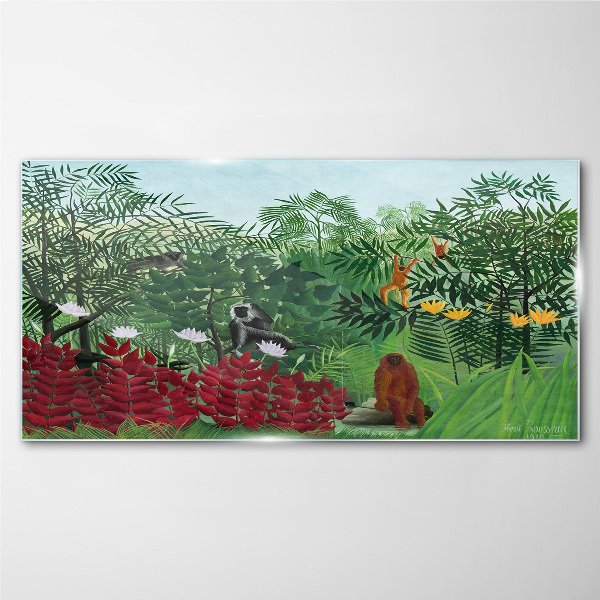 Tropical landscape with monkeys Glass Wall Art
