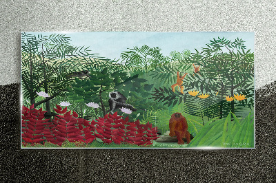 Tropical landscape with monkeys Glass Wall Art