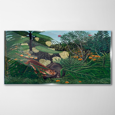Tiger jungle fruit trees Glass Wall Art