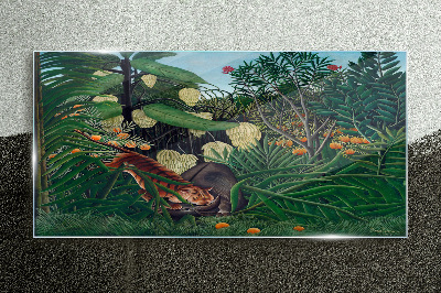 Tiger jungle fruit trees Glass Wall Art