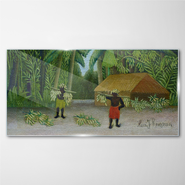 Banana harvest in a tropical landscape Glass Wall Art