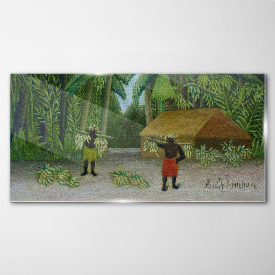 Banana harvest in a tropical landscape Glass Wall Art