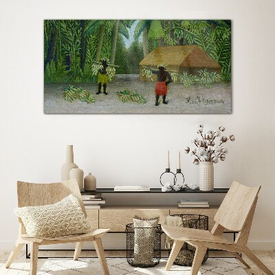 Banana harvest in a tropical landscape Glass Wall Art