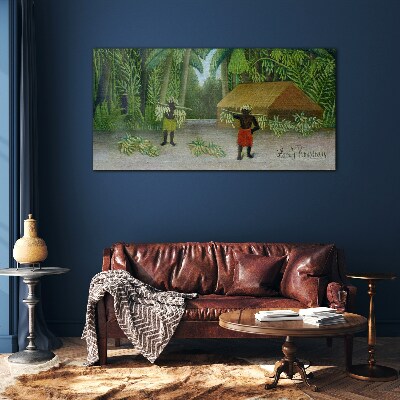Banana harvest in a tropical landscape Glass Wall Art
