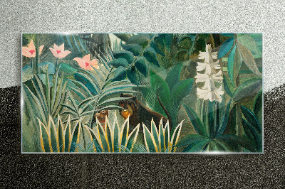 Mysterious forest with wild animals Glass Wall Art