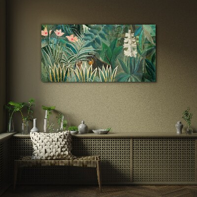 Mysterious forest with wild animals Glass Wall Art