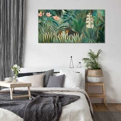 Mysterious forest with wild animals Glass Wall Art