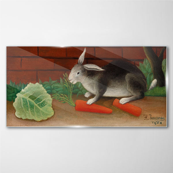 Hare with carrots Glass Wall Art