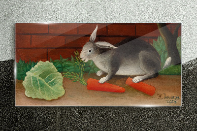 Hare with carrots Glass Wall Art