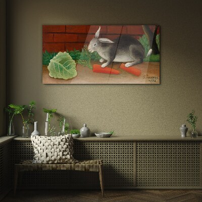Hare with carrots Glass Wall Art