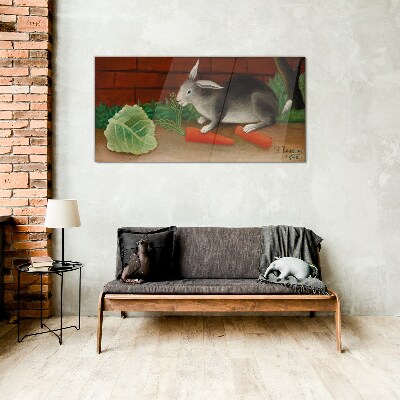 Hare with carrots Glass Wall Art