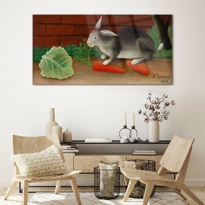 Hare with carrots Glass Wall Art