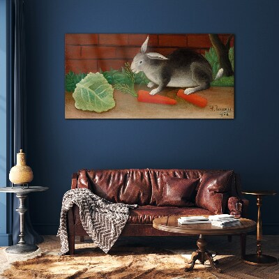 Hare with carrots Glass Wall Art
