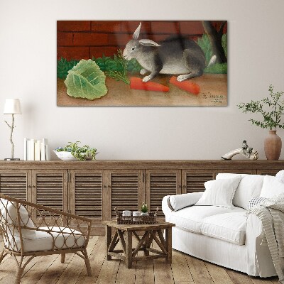 Hare with carrots Glass Wall Art