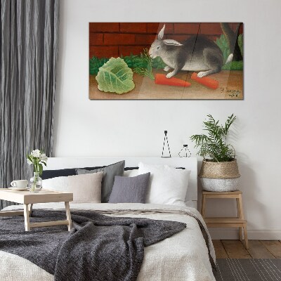 Hare with carrots Glass Wall Art