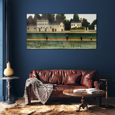 Fish hunters by the river Glass Wall Art