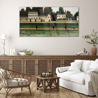 Fish hunters by the river Glass Wall Art