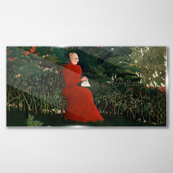 Red Coat in the Garden Glass Wall Art
