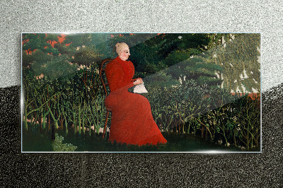 Red Coat in the Garden Glass Wall Art