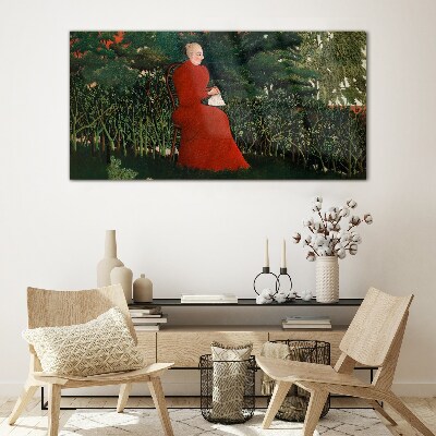 Red Coat in the Garden Glass Wall Art