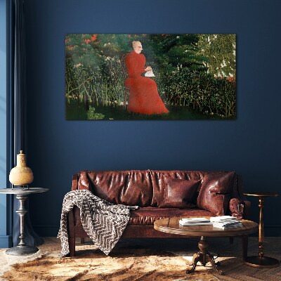 Red Coat in the Garden Glass Wall Art