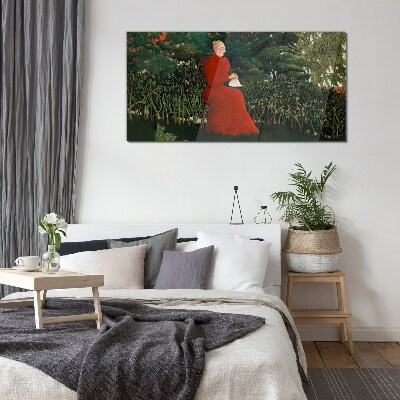 Red Coat in the Garden Glass Wall Art