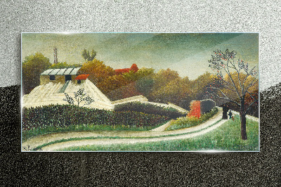 Countryside scenery with trees Glass Wall Art