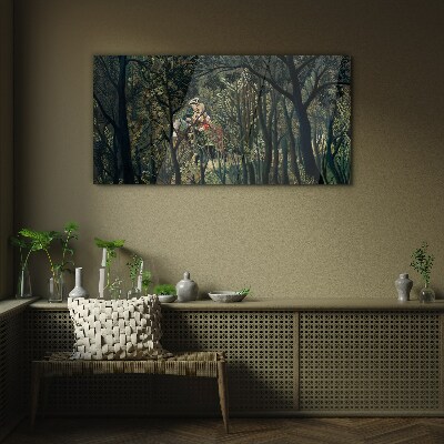 Mysterious Rider in the Forest Glass Wall Art