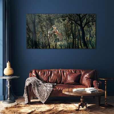 Mysterious Rider in the Forest Glass Wall Art