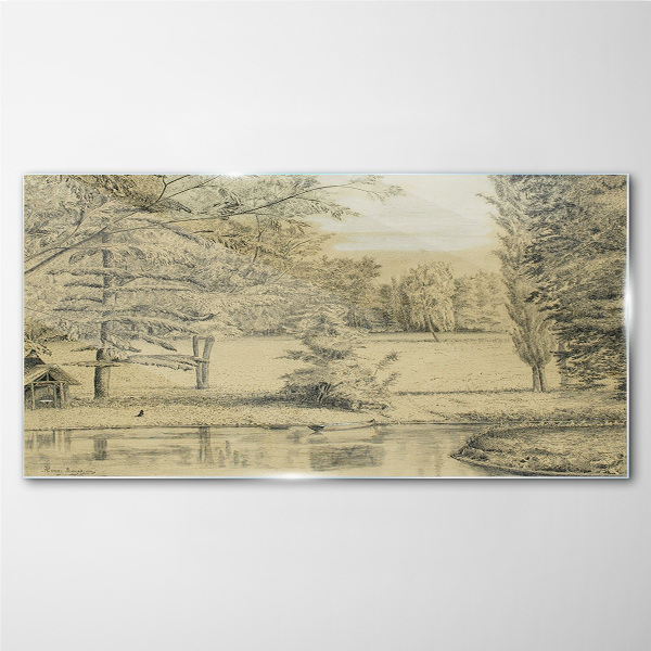 A peaceful landscape by the river Glass Wall Art
