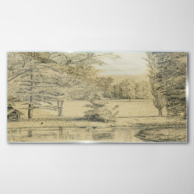 A peaceful landscape by the river Glass Wall Art